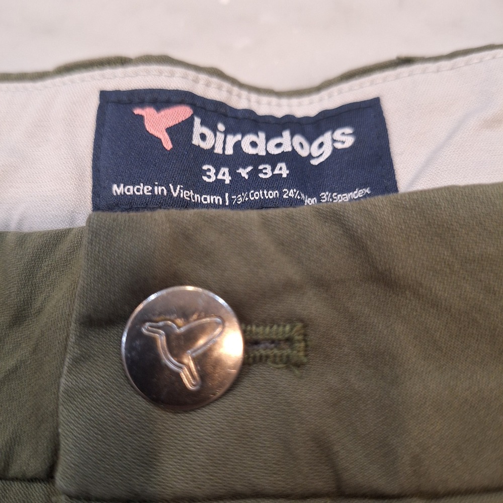 Birddogs Khaki Pants Mens 34x34 (32) Olive Green Chino Stretch Cotton Blend Golf